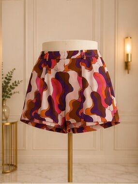 Fashion Nova High Waist Retro Wave Print Shorts - Pink, Purple & Brown